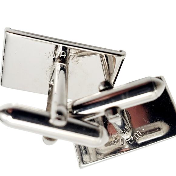 Swank Cufflinks & Tie Tacks Brushed Silver Tone Etched Vintage Mens Jewelry 80s - Picture 5 of 16